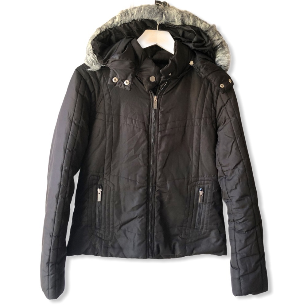 Sugarfly black puffer coat detachable‎ hood Sz L